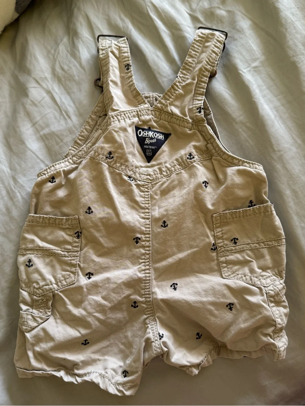 NWOT OshKosh BGosh Khaki Anchor Shortall Overalls Baby Boy Nautical 6M